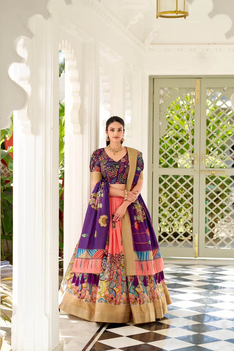 Dola Silk Lehenga Choli With Kalamkari Print Work | Ready To Wear