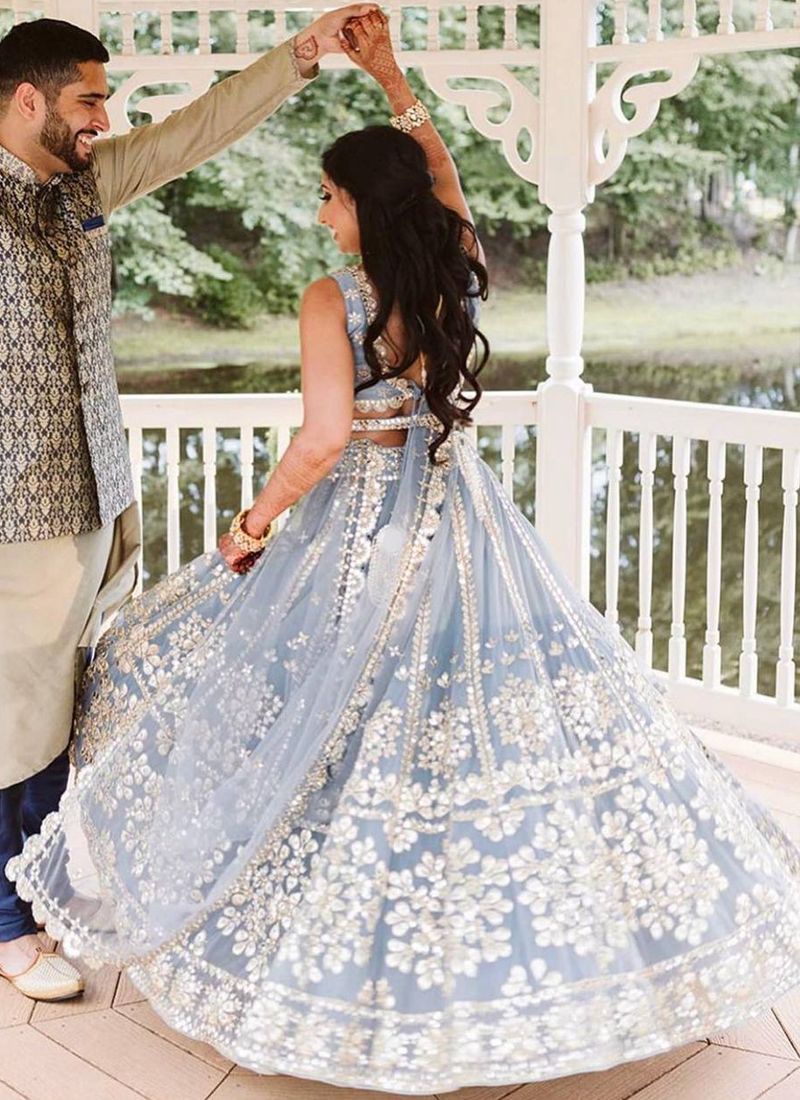 Grey Banglori Satin & Net Lehenga Choli With Zari Work | Ready To Wear
