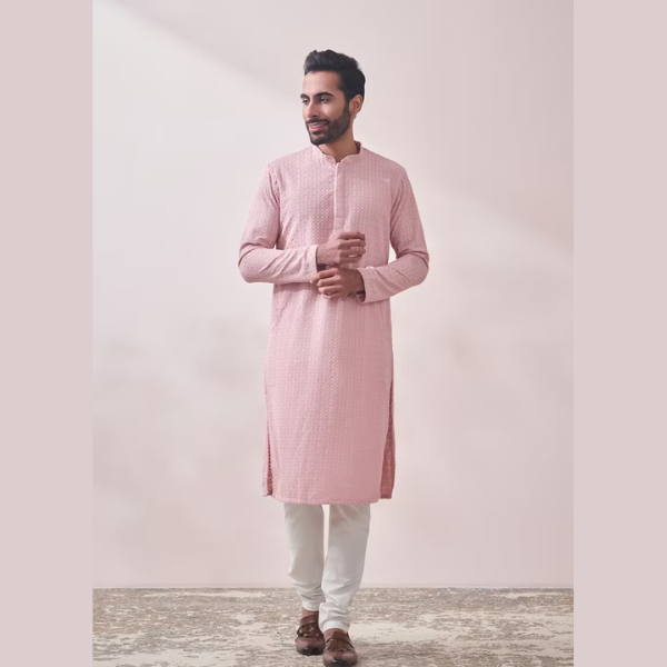 Manyawar Chikankari Jaal Patterned Kurta Set - India shopping