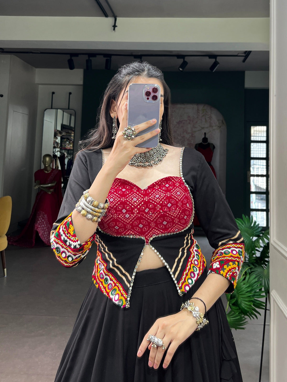ready-to-wear-navratri-bandhej-mirror-work-lehenga-choli