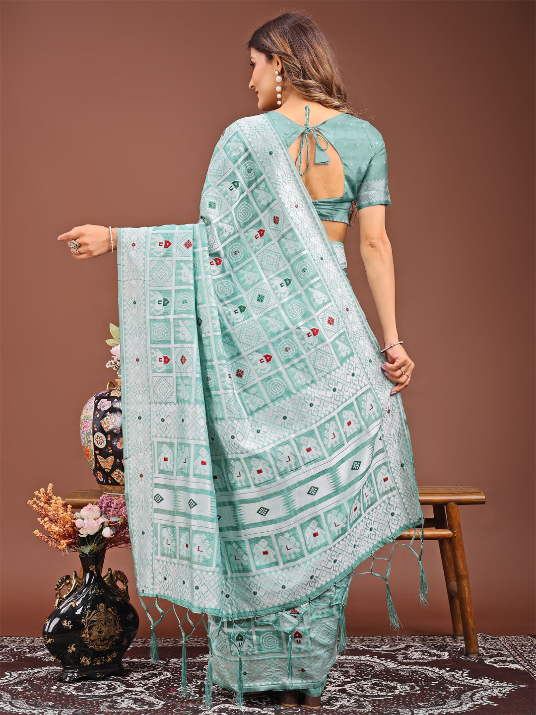 Reva Drape Linen Cotton Saree | Sea Green Color | Ready To Wear SKU- ASBAD1004