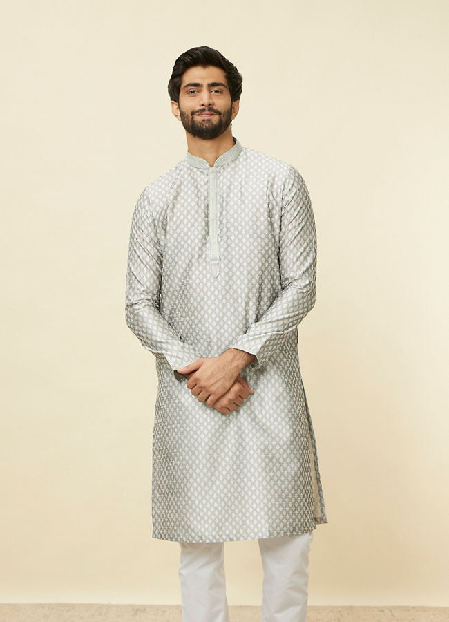 Manyawar Pearl River Grey Buta Patterned Kurta Set - India shopping