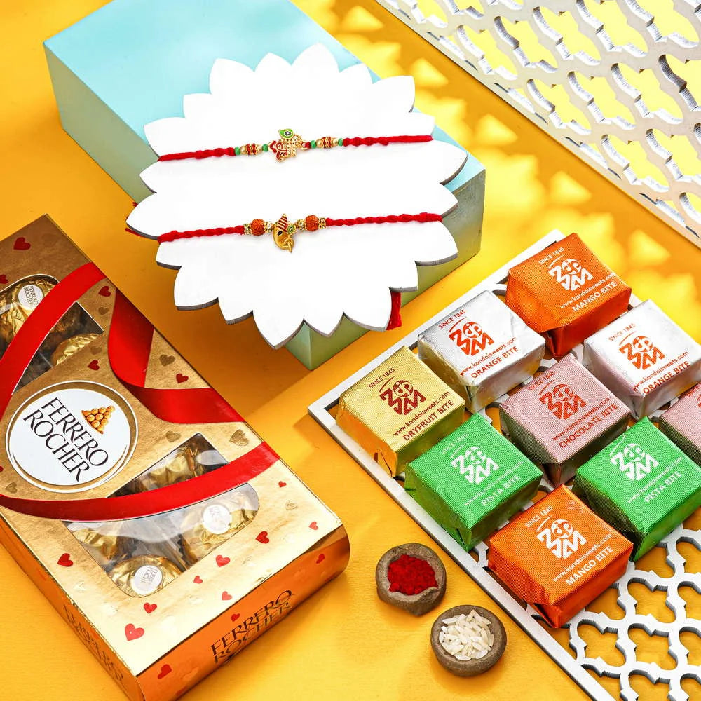 Babla Rakhi 2 Set Rakhi With Mix Dry fruit Bites And Ferrero Rocher (8pc)