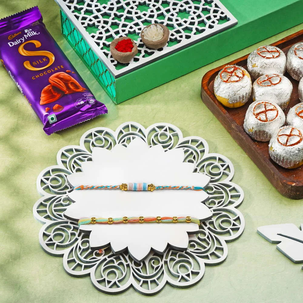 Babla Rakhi 2 Set Rakhi With Rajwadi Ladoo And Silk