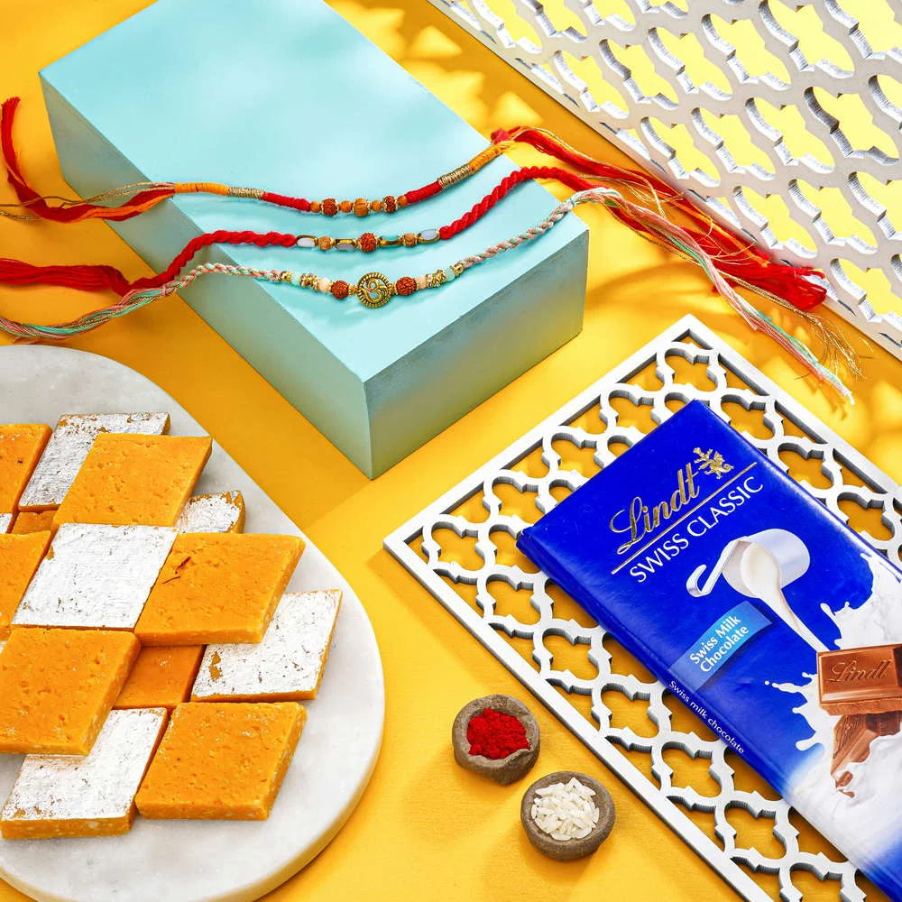 Babla Rakhi 3 Set Rakhi With Kesar Katri And Lindt Classic