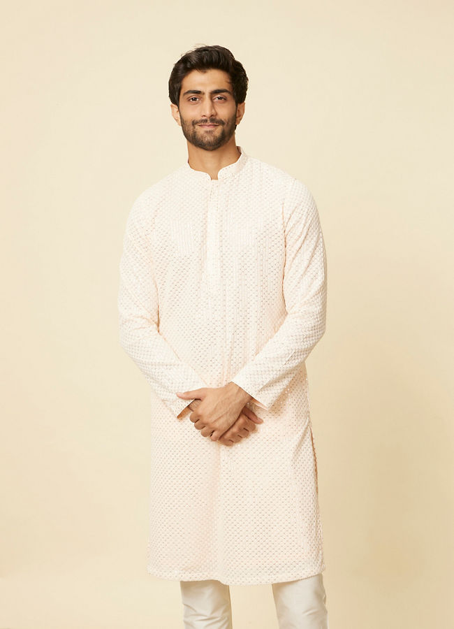 Manyawar Peach Pearl Chikankari Kurta Set - India shopping