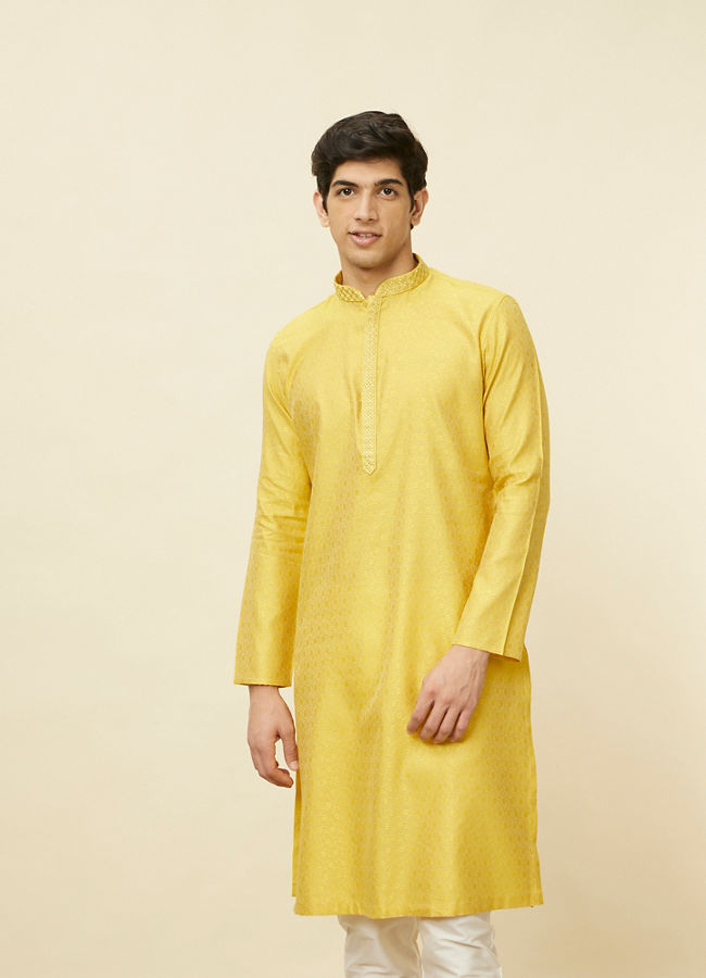 Manyawar Sunlight Yellow Self Patterned Kurta Set - India shopping