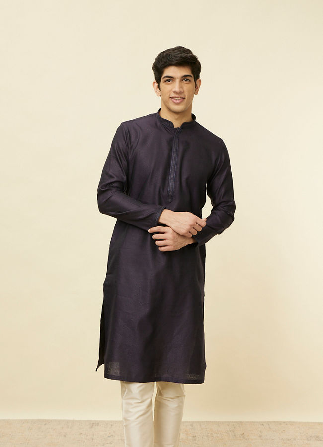 Manyawar Midnight Blue Hexagonal Patterned Kurta Set - India shopping