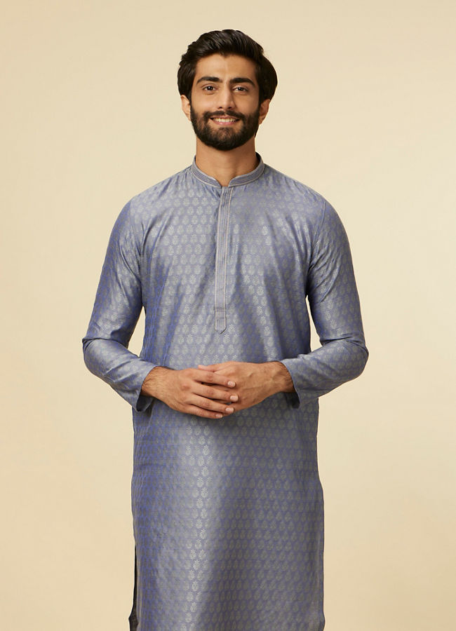 Manyawar Mid Blue Buta Printed Kurta Set - India shopping