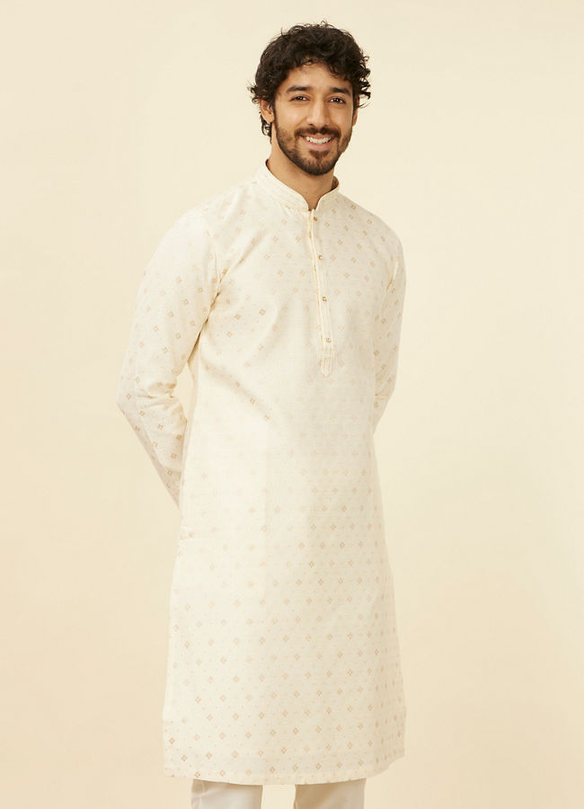 Manyawar Soft Cream Kurta Set with Buta Motifs - India shopping