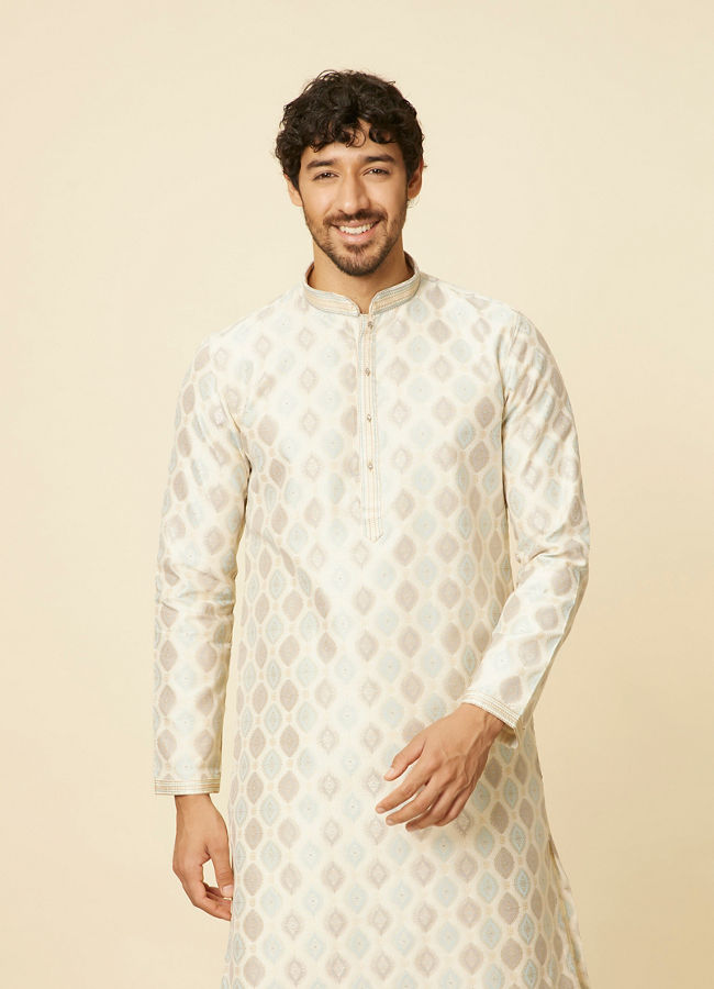 Manyawar Cream Paisley Printed Kurta Set - India shopping