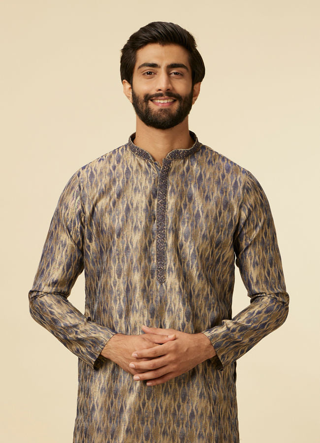 Manyawar Dark Blue Frequency Printed Kurta Set - India shopping
