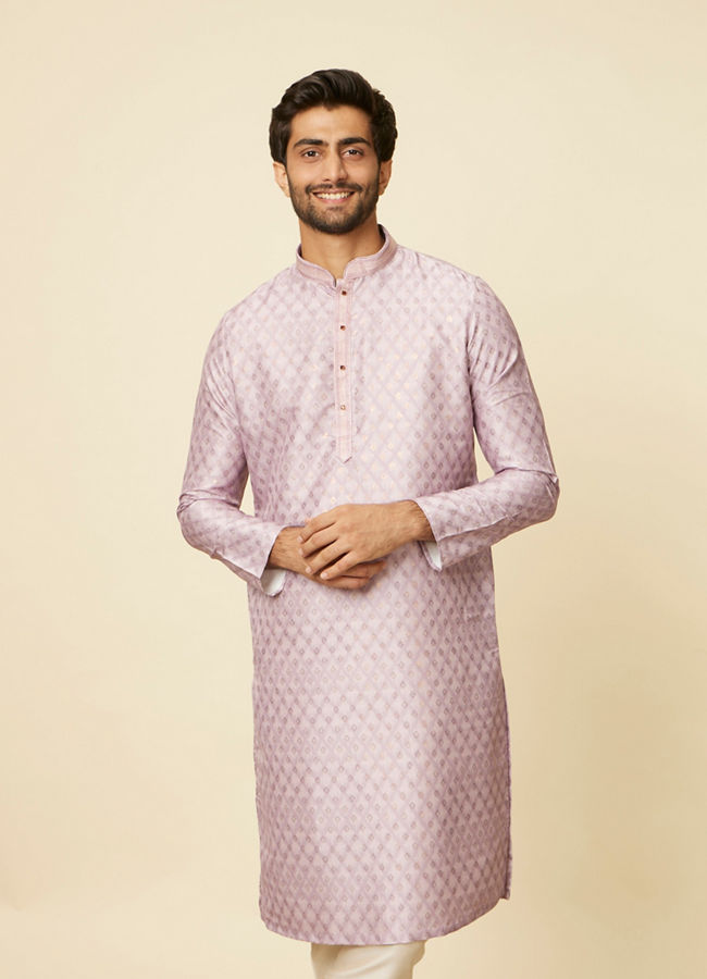 Manyawar Dusty Pink Grid Patterned Kurta Set - India shopping