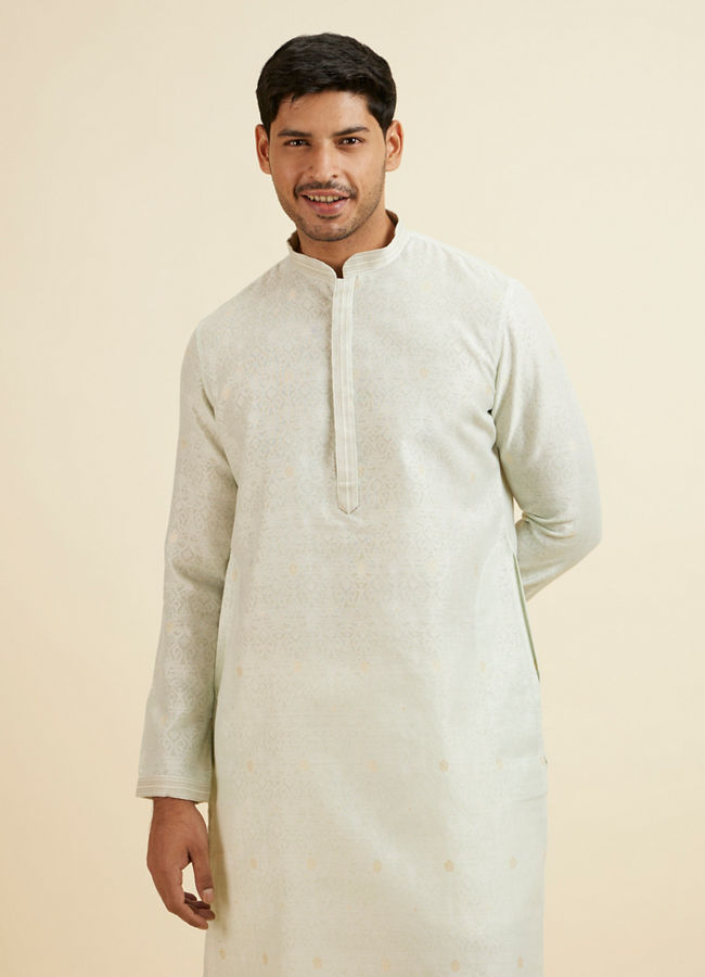 Manyawar Light Mid Green Buta Print Kurta Set - India shopping