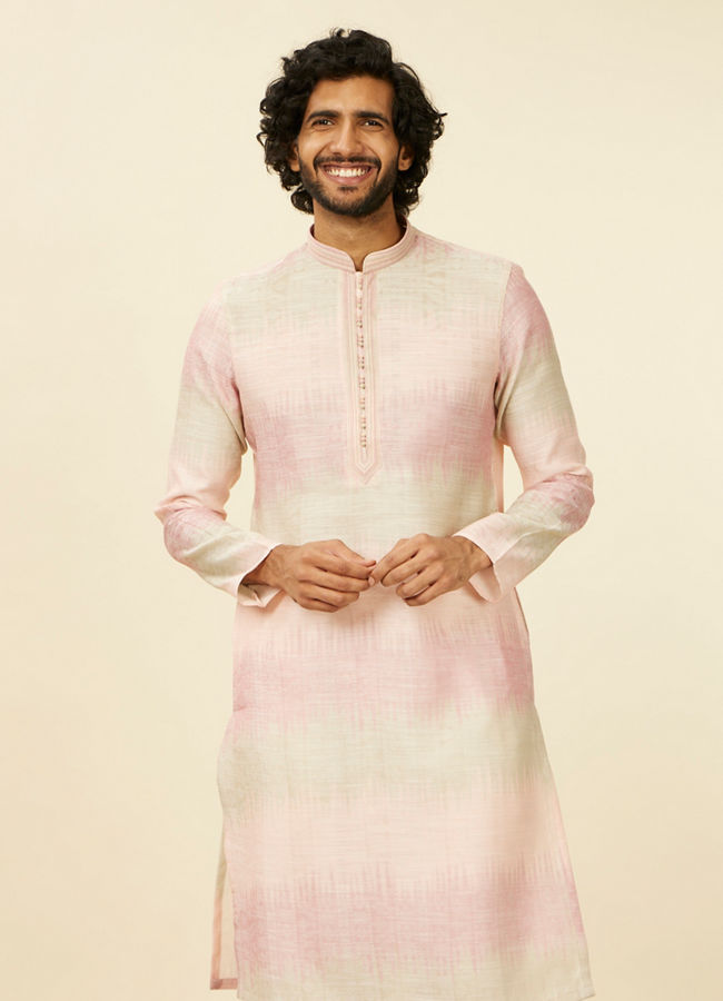 Manyawar Coral Pink Ikat Printed Kurta Set - India shopping