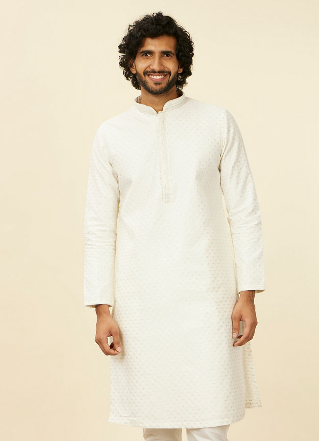 Manyawar Warm White Polka Dotted Kurta Set - India shopping