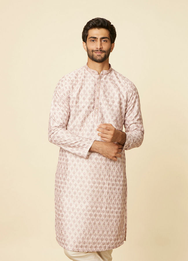 Manyawar Peach Imperial Printed Kurta Set - India shopping