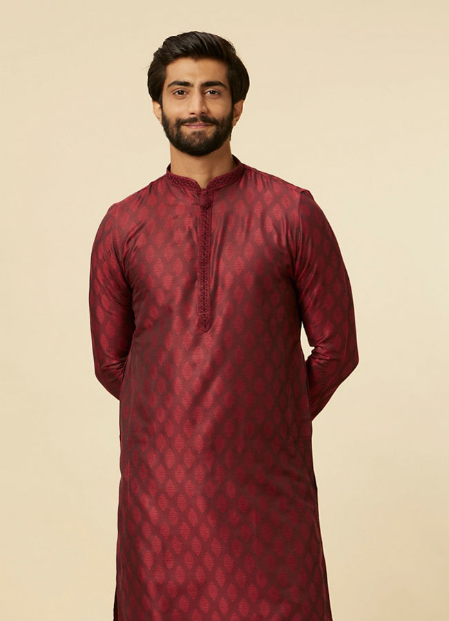 Manyawar Maroon Paisley Printed Kurta Set - India shopping