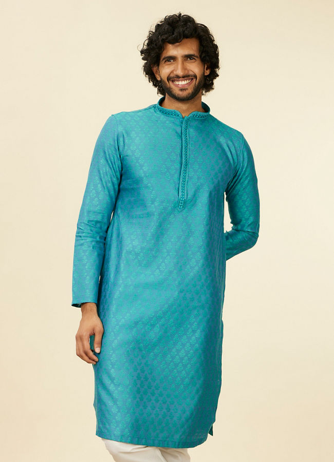 Manyawar Turquoise Blue Kurta Set with Buta Motifs - India shopping