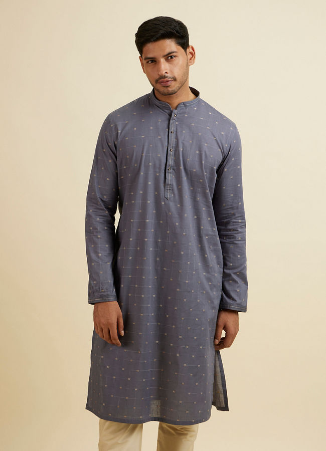 Manyawar Dark Grey Cotton Kurta Pajama Set - India shopping