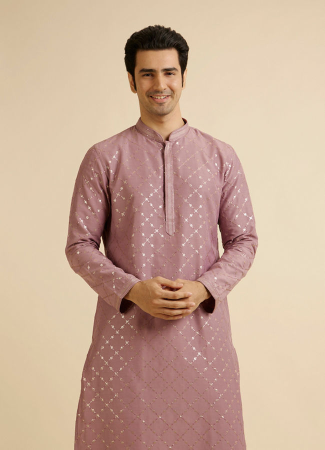 Manyawar Dusty Pink Jaal Sequinned Kurta Set - India shopping