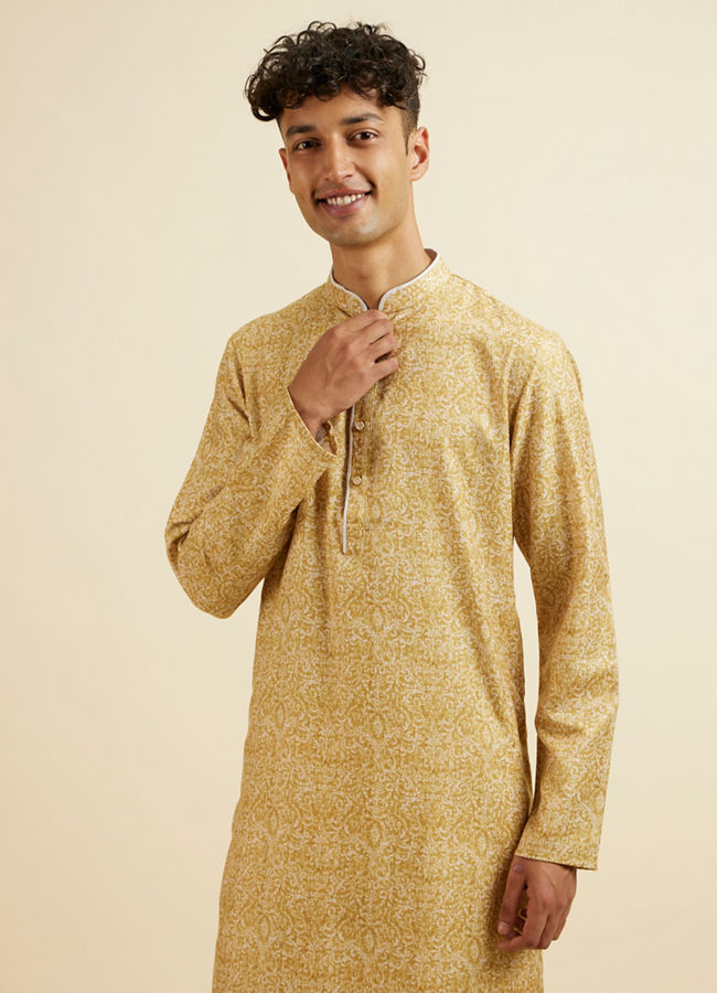 Manyawar Mustard Digital Print Kurta Set - India shopping