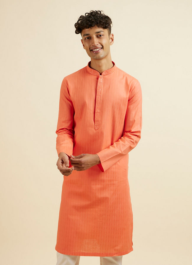 Manyawar Orange Plain Kurta Set - India shopping