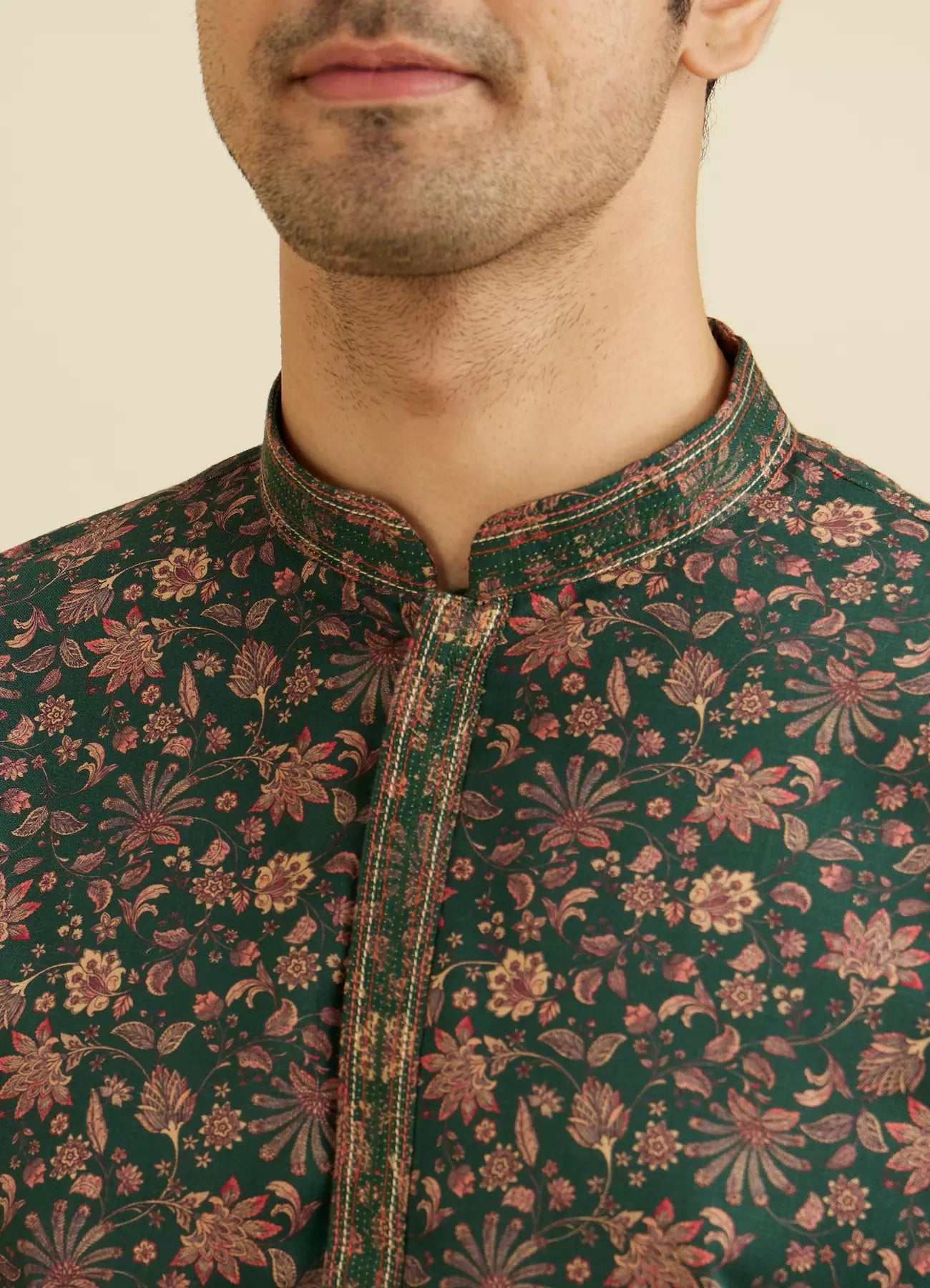Manyavar Elegant Dark Green Kurta Pajama Set | Ready To Wear