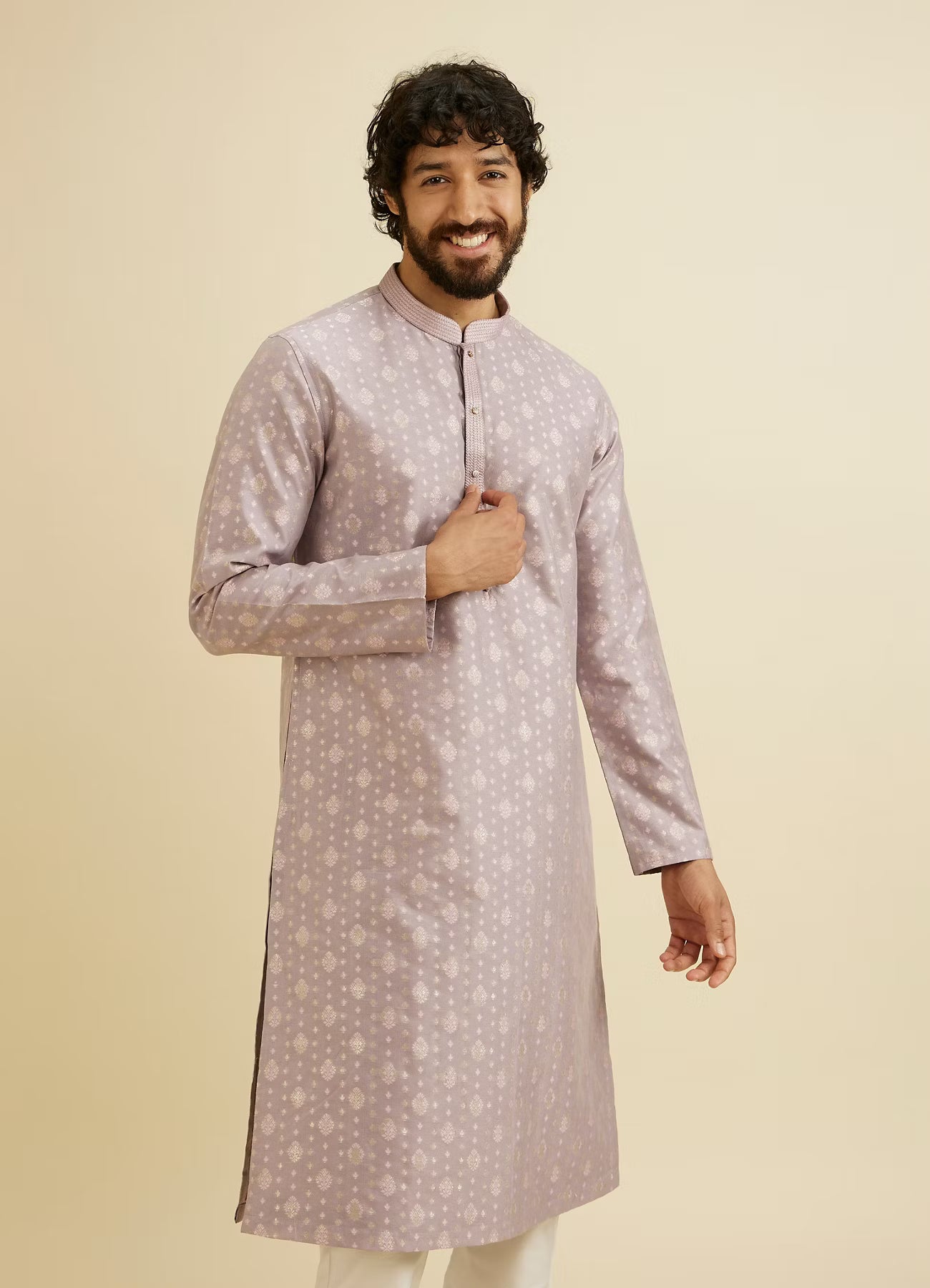 Manyavar Soft Lilac Buta Patterned Kurta Set | Ready To Wear
