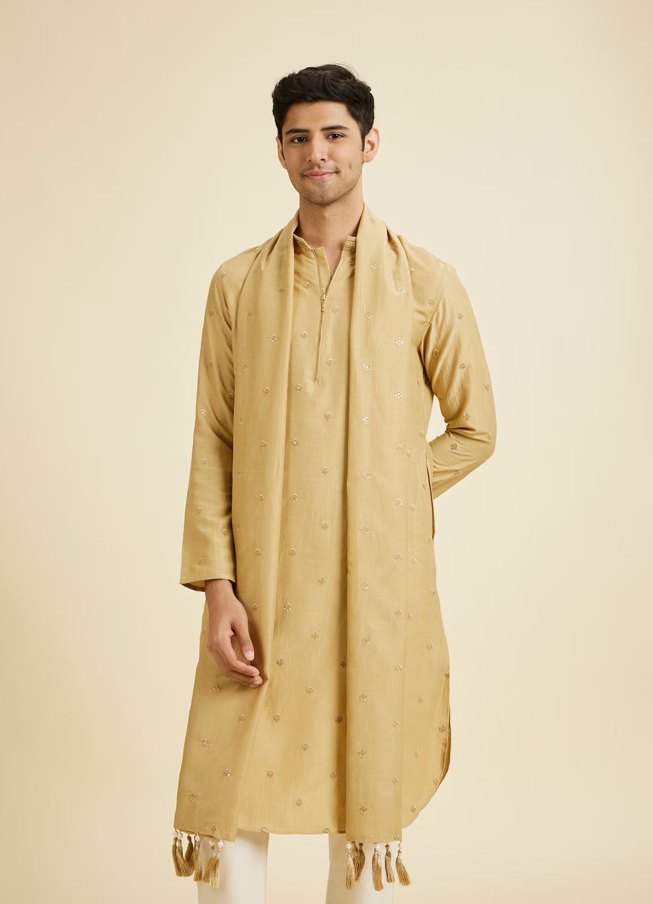 Manyavar Fawn Elegance Kurta Pajama with Dupatta | Ready To Wear