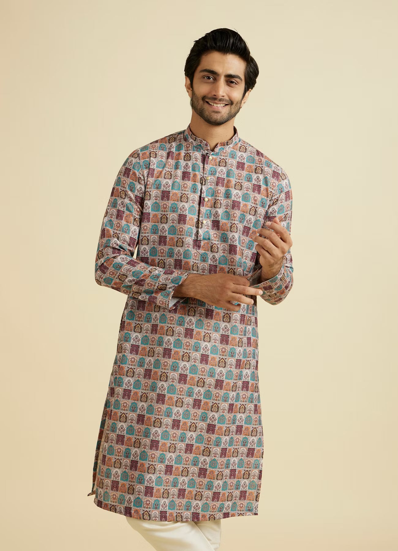 Manyavar Beige Elegance Kurta Pajama | Ready To Wear