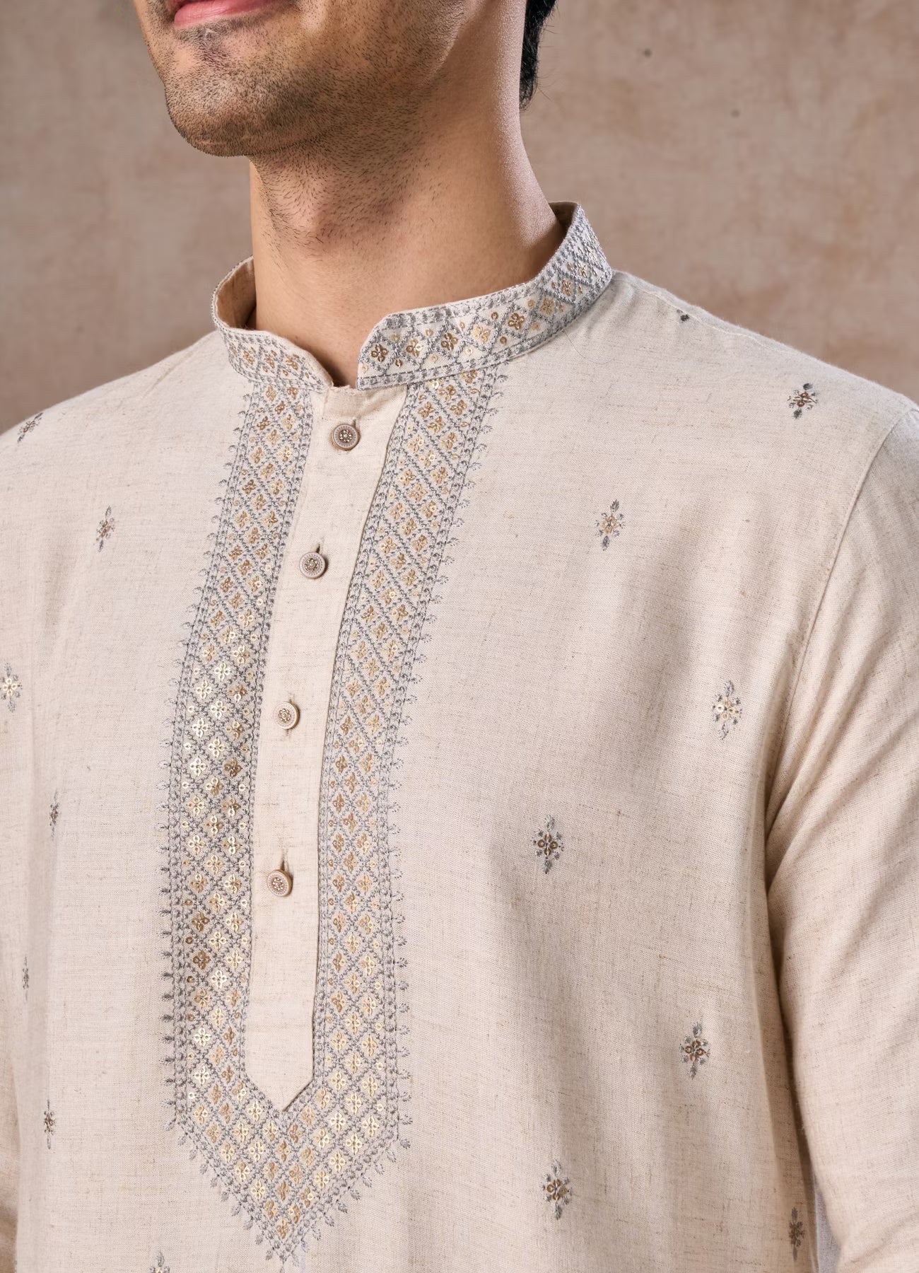 Manyavar Light Grey Elegant Kurta Pajama | Ready To Wear