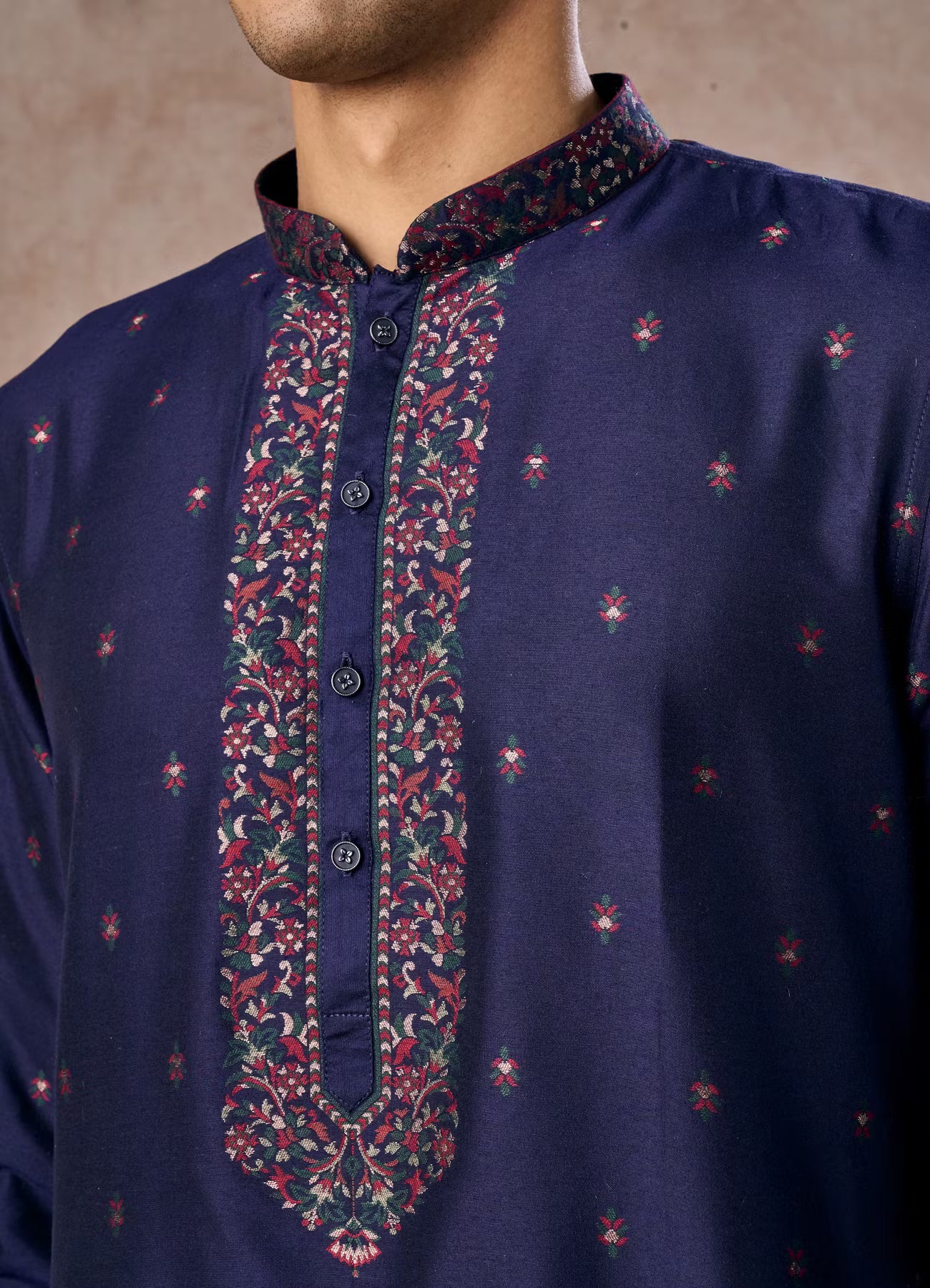 Manyavar Dark Blue Celebration Kurta Pajama Dupatta | Ready To Wear