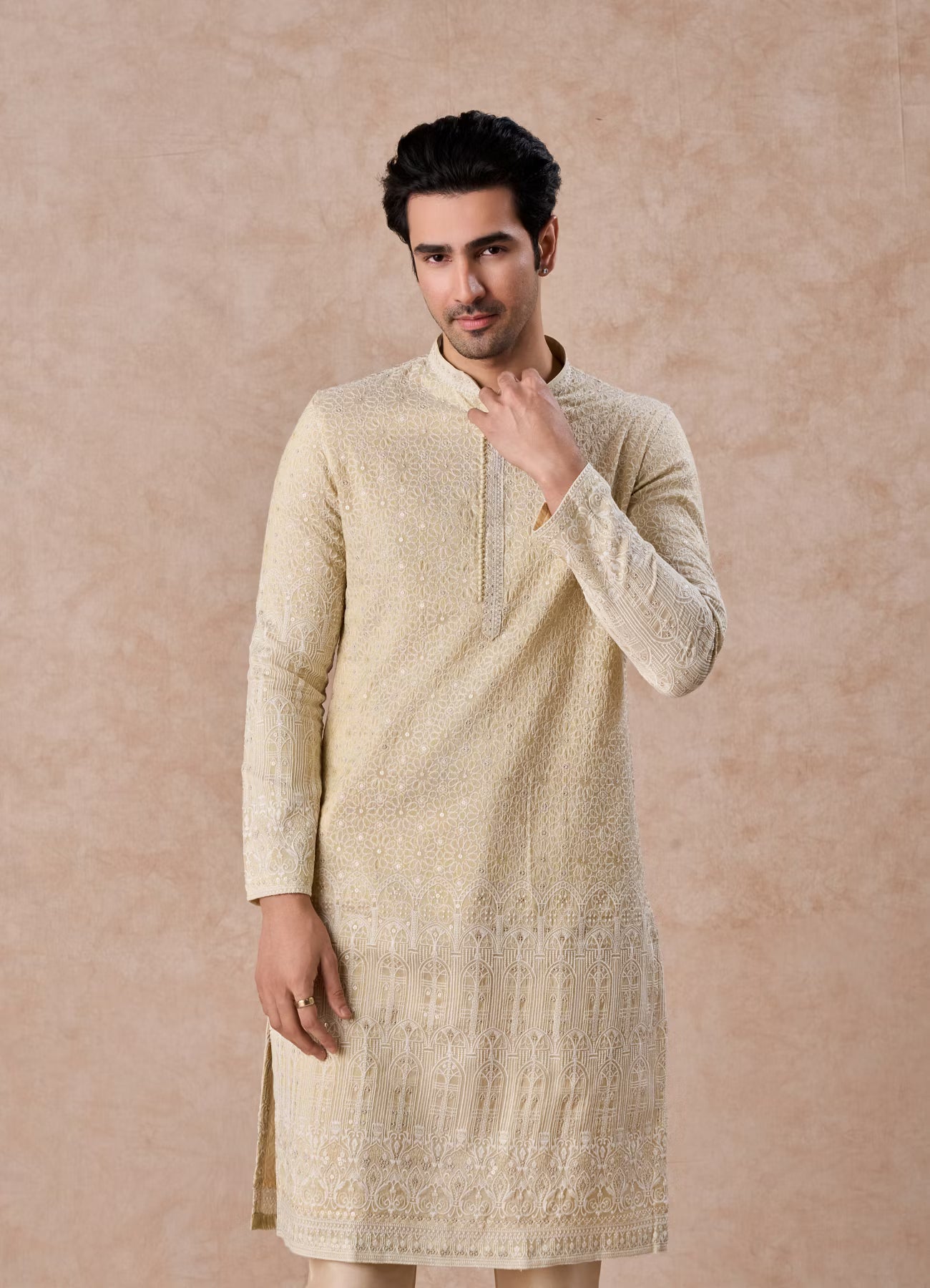 Manyavar Glittering Gold Kurta Pajama | Ready To Wear