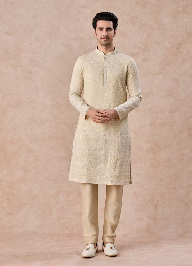 Manyavar Glittering Gold Kurta Pajama | Ready To Wear