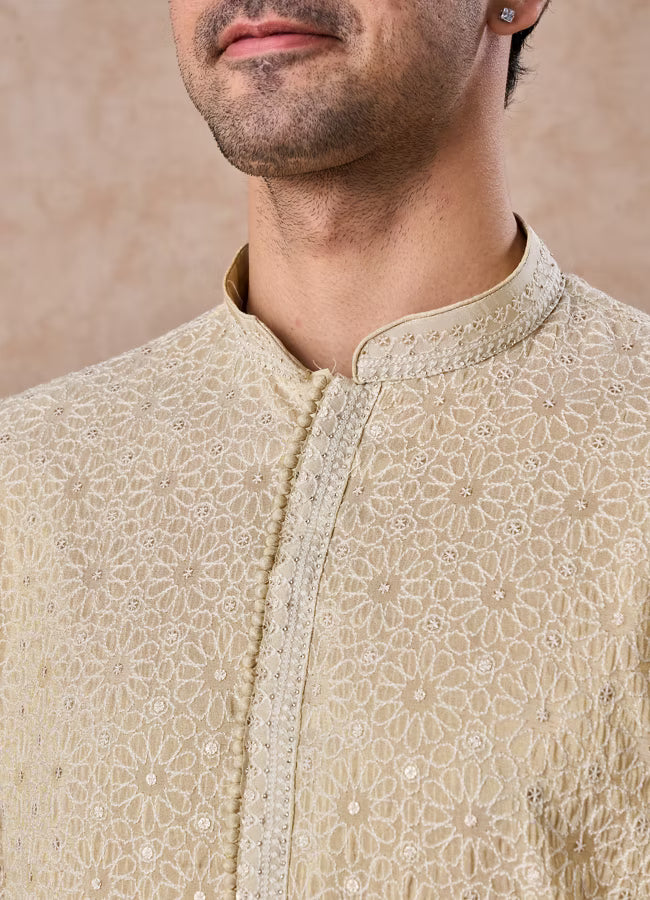 Manyavar Glittering Gold Kurta Pajama | Ready To Wear