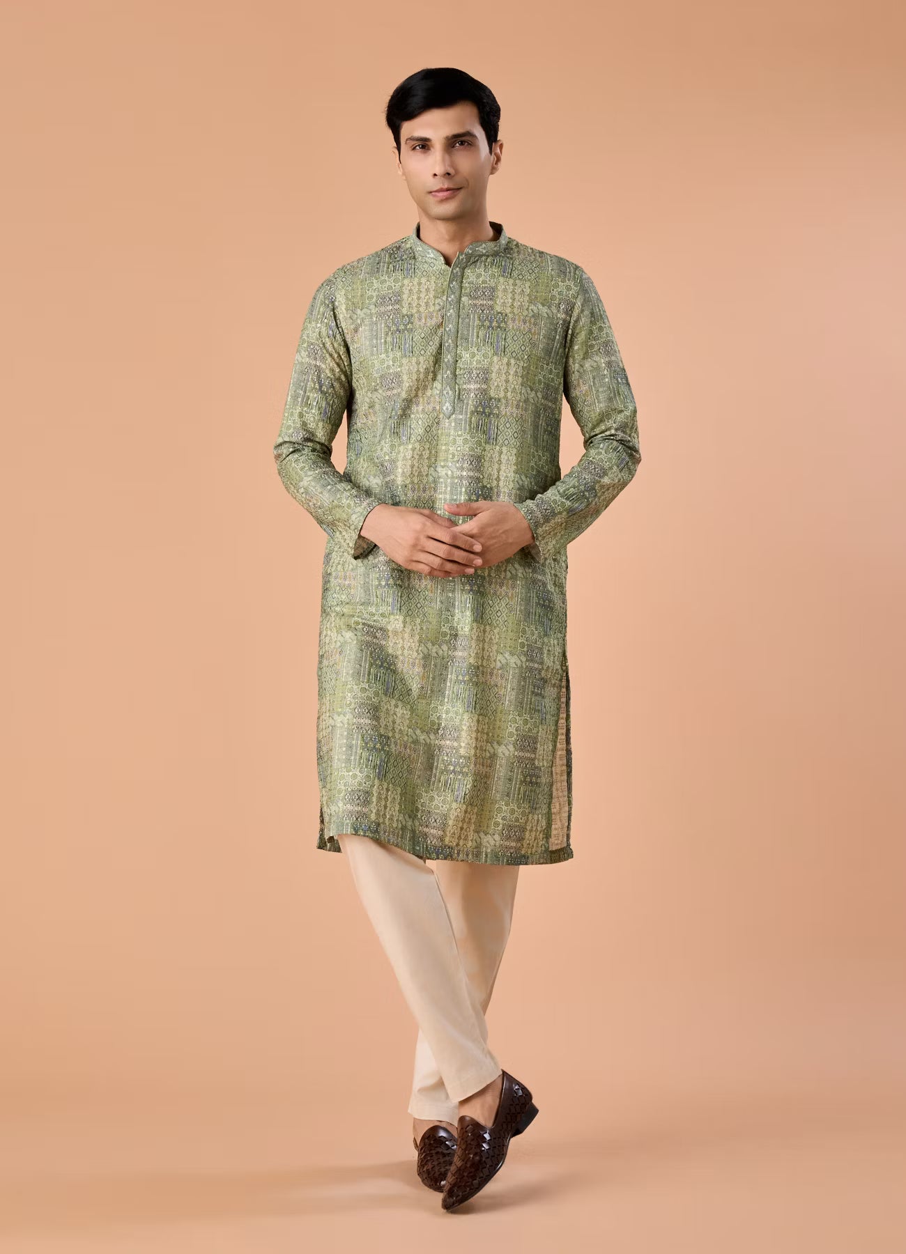 Manyavar Light Mid Green Kurta Pajama | Ready To Wear