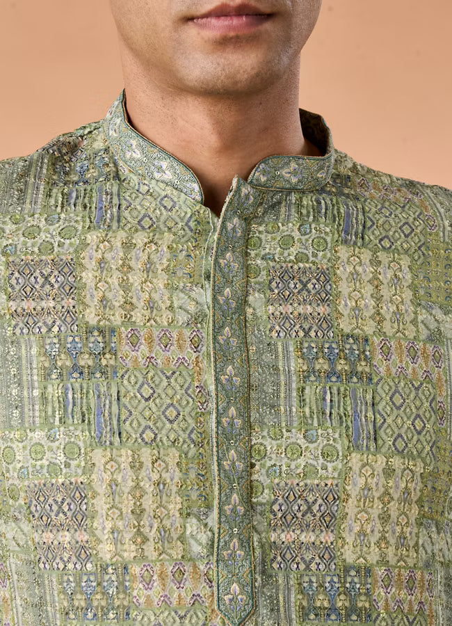 Manyavar Light Mid Green Kurta Pajama | Ready To Wear
