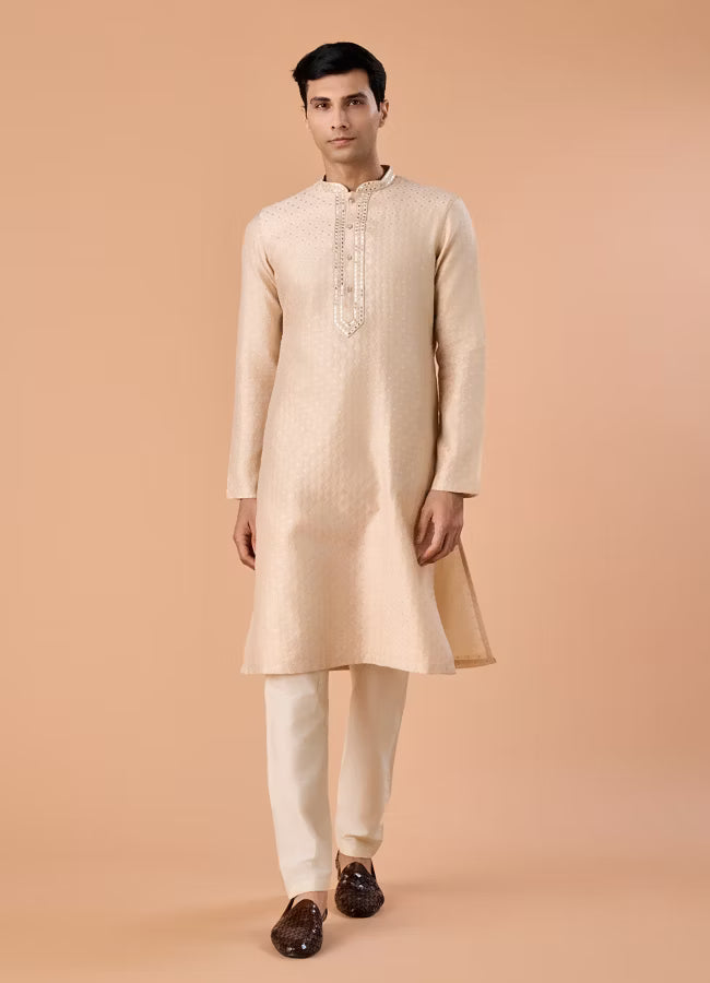 Manyavar Regal Fawn Brocade Kurta Pajama | Ready To Wear