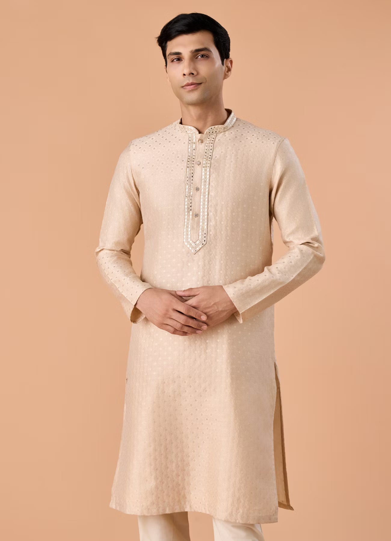Manyavar Regal Fawn Brocade Kurta Pajama | Ready To Wear