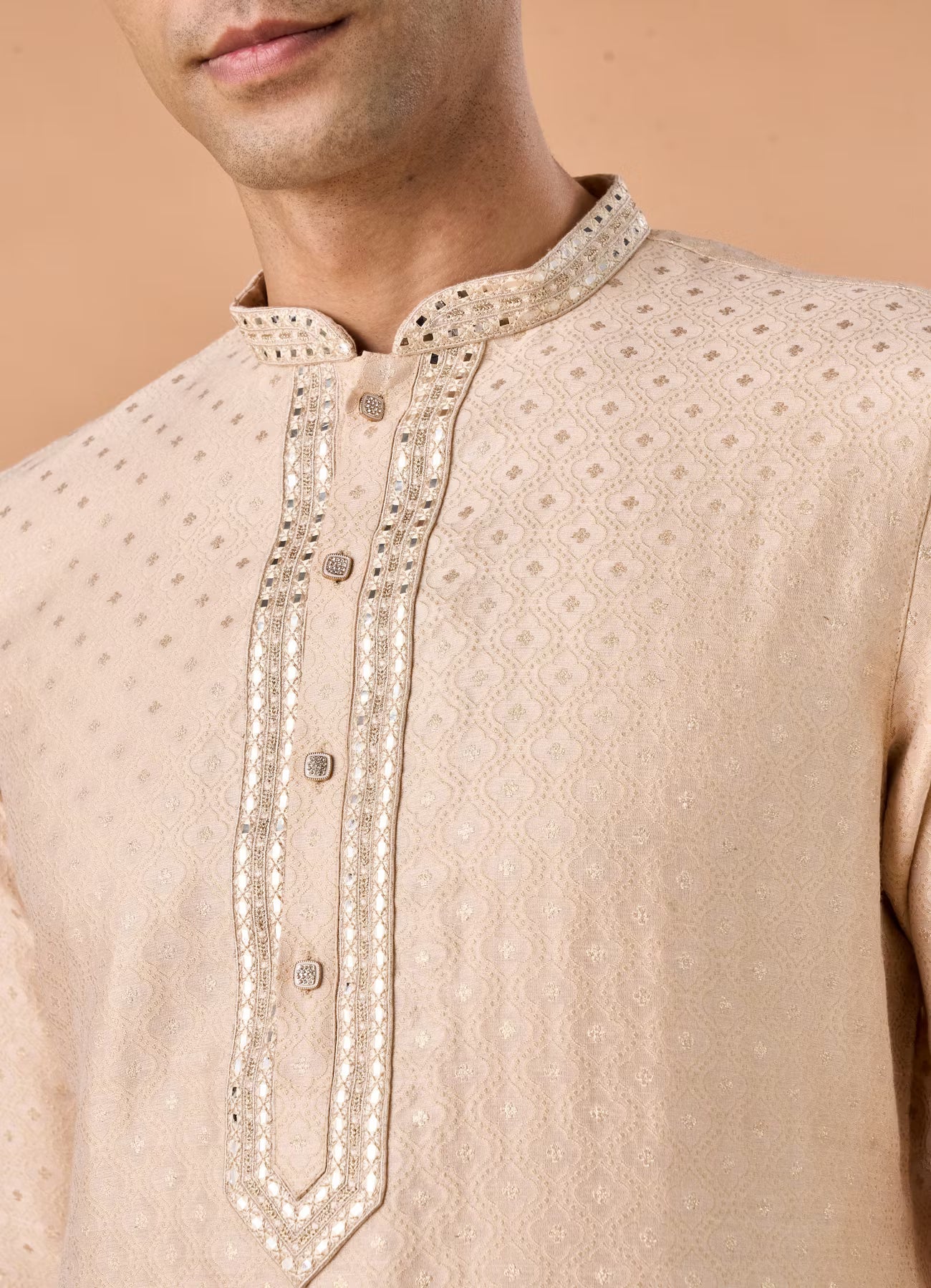 Manyavar Regal Fawn Brocade Kurta Pajama | Ready To Wear