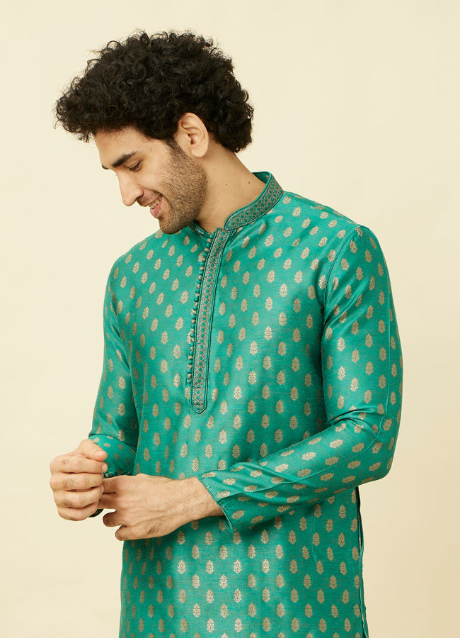 Manyawar Jade Green Buta Patterned Kurta Set - India shopping