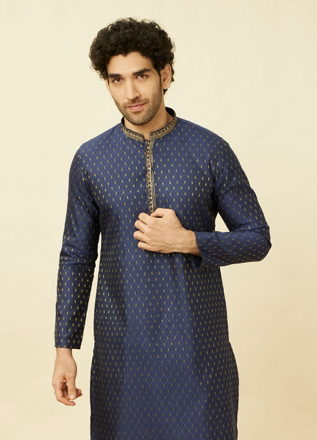 Manyawar Royal Blue Drop Patterned Kurta Set - India shopping