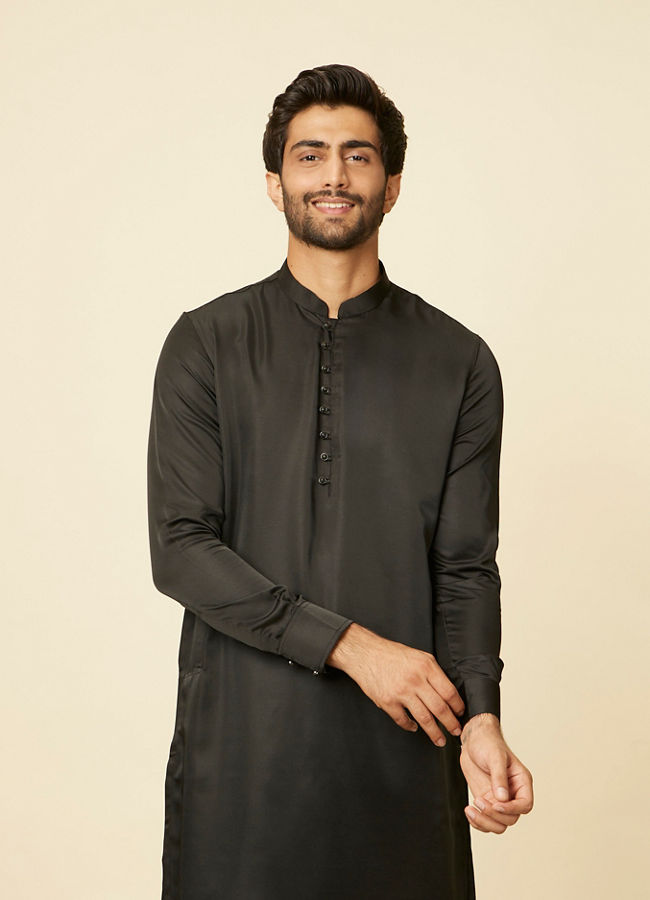 Manyawar Ebony Black Kurta Set - India shopping