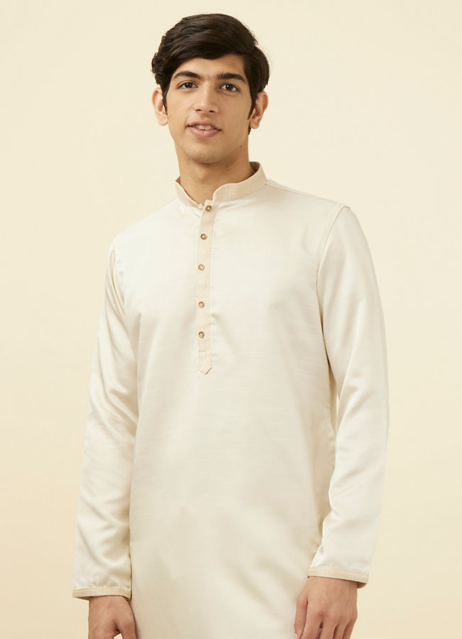 Manyawar Sea Shell White Solid Kurta Pajama - Main Image