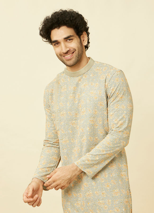 Manyawar Serenity Blue Chikankari Embroidered Kurta Set - India shopping