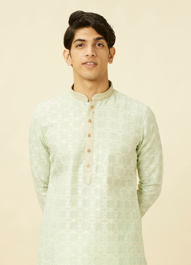 Manyawar Mint Green Floral Patterned Kurta Set - India shopping