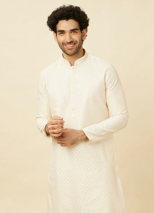 Manyawar Off White Diamond Patterned Kurta Set - India shopping