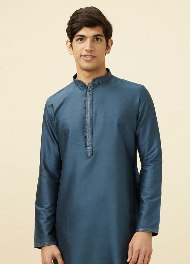 Manyawar Steel Blue Sold Kurta Pajama - India shopping