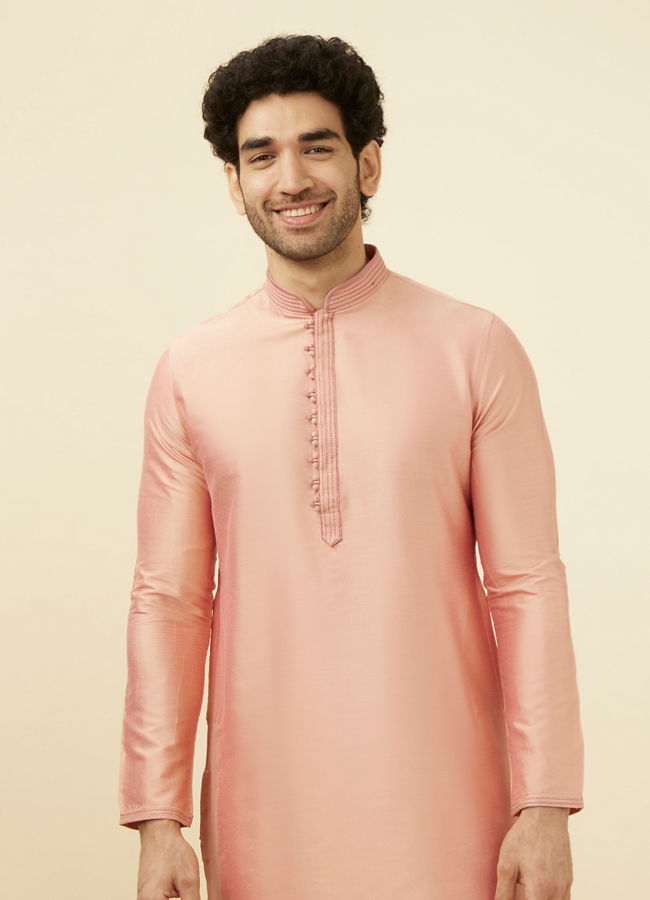 Manyawar Salmon Pink Solid Kurta Pajama - India shopping